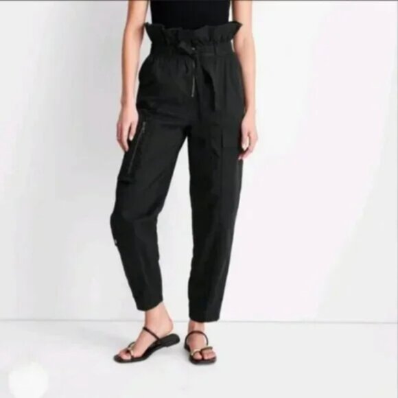 Women's High-Waisted Fold Over Cargo Pants - Future Collective" Black 00 - Picture 1 of 4
